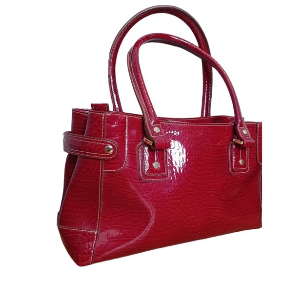 Liz Claiborne Red Reptile Shoulder Bag Button Closure - Picture 4 of 9